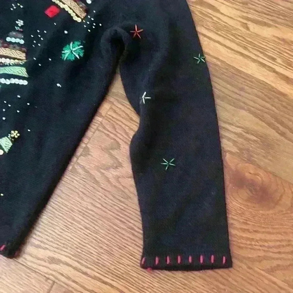 Vintage Christmas Beaded Sequin Sweater Cardigan Size Medium Ugly Christmas - Picture 7 of 15